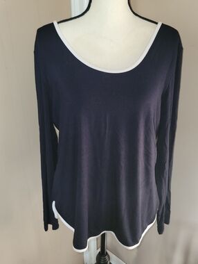 Grace Black Long Sleeve Scoop Top with White Trim Accents